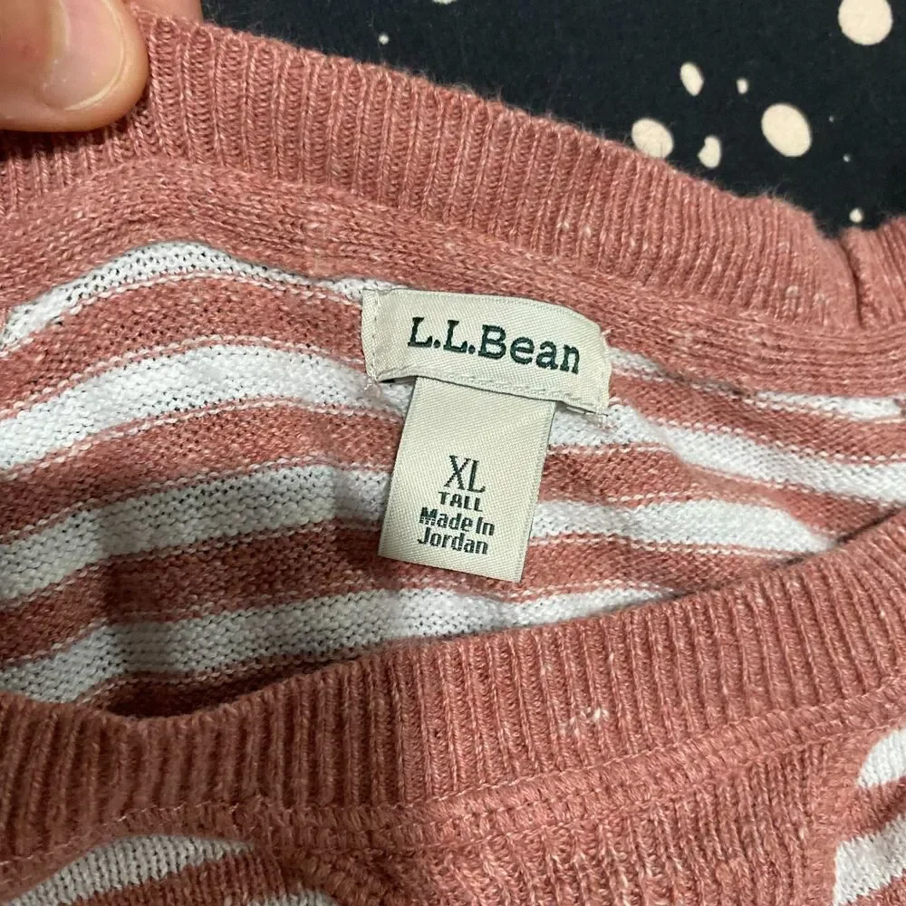 L.L.Bean Sweater Women's XLT Brown Striped Cotton Knitted Raglan Sleeve Preppy